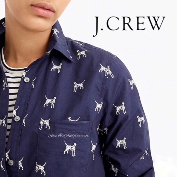 J.Crew NWT navy popover shirt in Dalmatian dog print *shop@iamwarrior - Picture 1 of 9